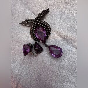 Margot De Taxco Amethyst Brooch and Silver Clip Earrings​​